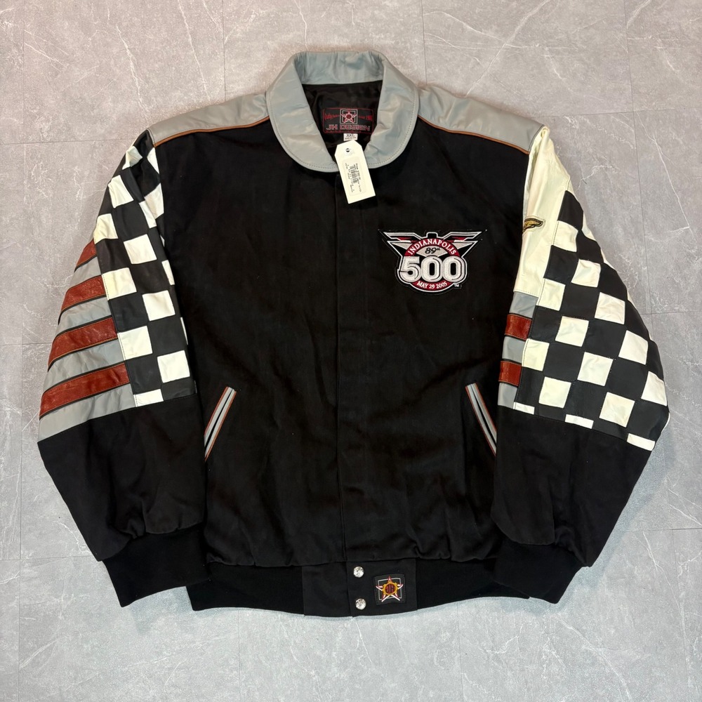 JH Design Indianapolis 500 2005 Racing Jacket Mens XXL Black Leather Twill New
